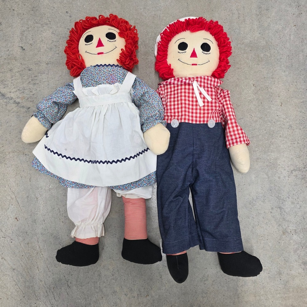 Vintage Raggedy‎ Ann and Andy Dolls Set Red Hair Yarn Hair Cloth Face